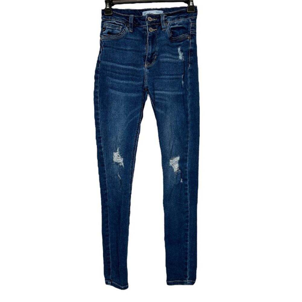 Kancan Dark Wash High Rise Distressed Skinny Jeans Size 24